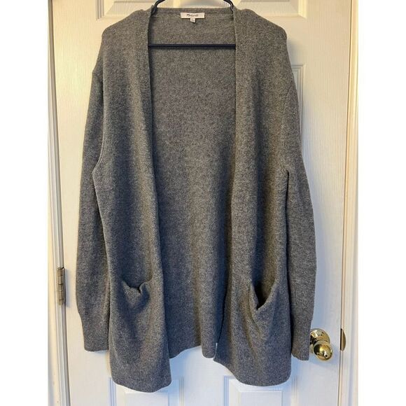 Madewell Merino Wool Cozy Walker Gray 2 Pocket Cardigan Women’s Size Large - Picture 2 of 15